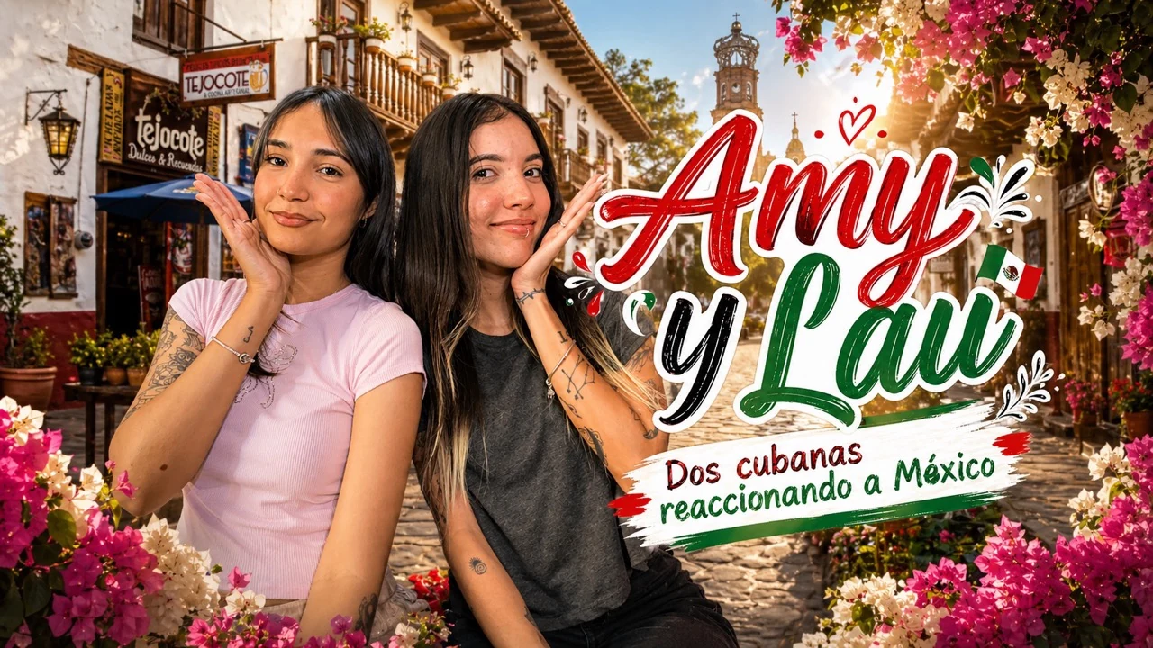 Amy y Lau con una calle mexicana al fondo